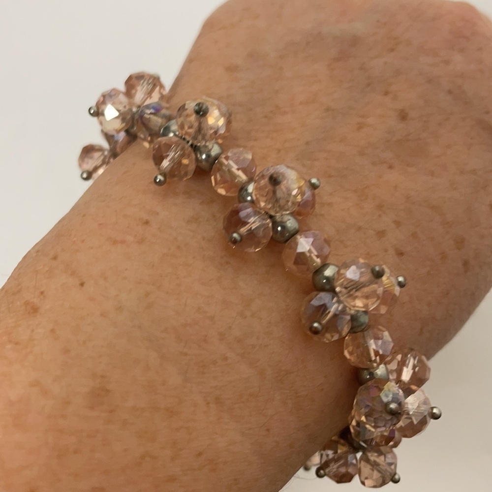PINK Glass and Silver Beads Stretch Bracelet